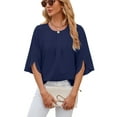 thumbnail image 1 of Anbech Women's 3/4 Sleeve Chiffon Blouse Shirt 2024 Trendy O-Neck Flowy Elegant Business Casual Tshirt, 1 of 8