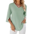 thumbnail image 1 of Anbech Women's 3/4 Sleeve Chiffon Blouse Shirt 2024 Trendy V-Neck Flowy Elegant Business Casual Tshirt, 1 of 7