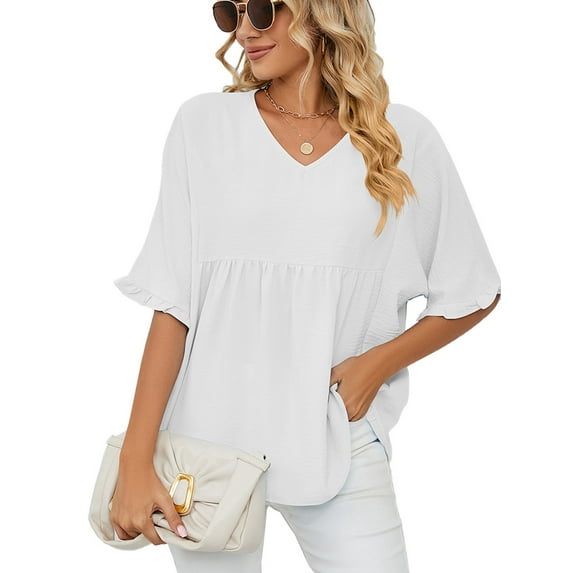 Anbech Women's Bell Sleeve Tops Chiffon Casual Blouse Tunic Shirts Trendy Design 2025 Summer Tshirt