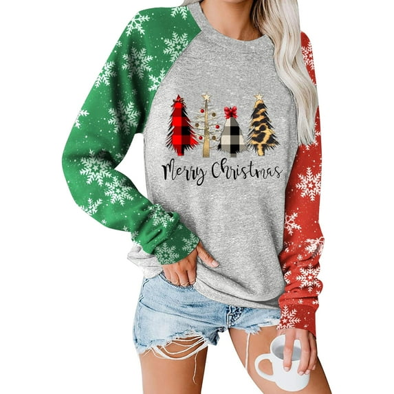Anbech Women's Christmas Graphic Tee, Long Sleeve Snowflake Merry Christmas Shirt