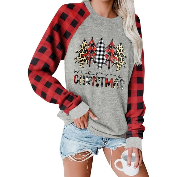 Anbech Women's Christmas Graphic Tee, Long Sleeve Snowflake Merry Christmas Shirt