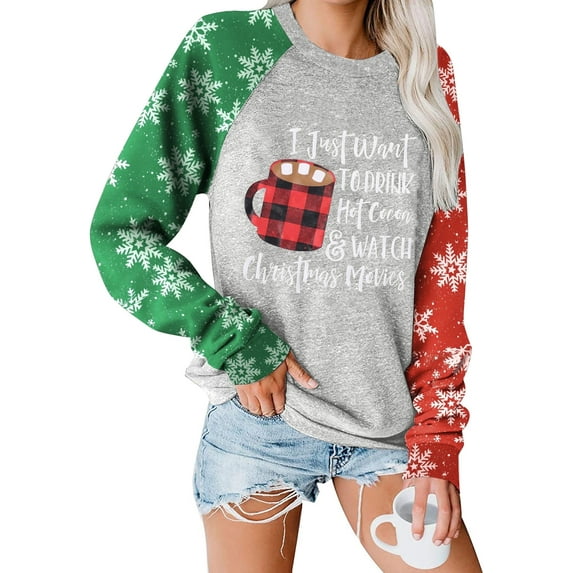 Anbech Women's Christmas Graphic Tee, Long Sleeve Snowflake Merry Christmas Shirt