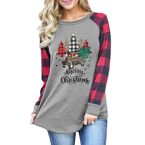 Anbech Women's Christmas Graphic Tee, Long Sleeve Snowflake Shirt