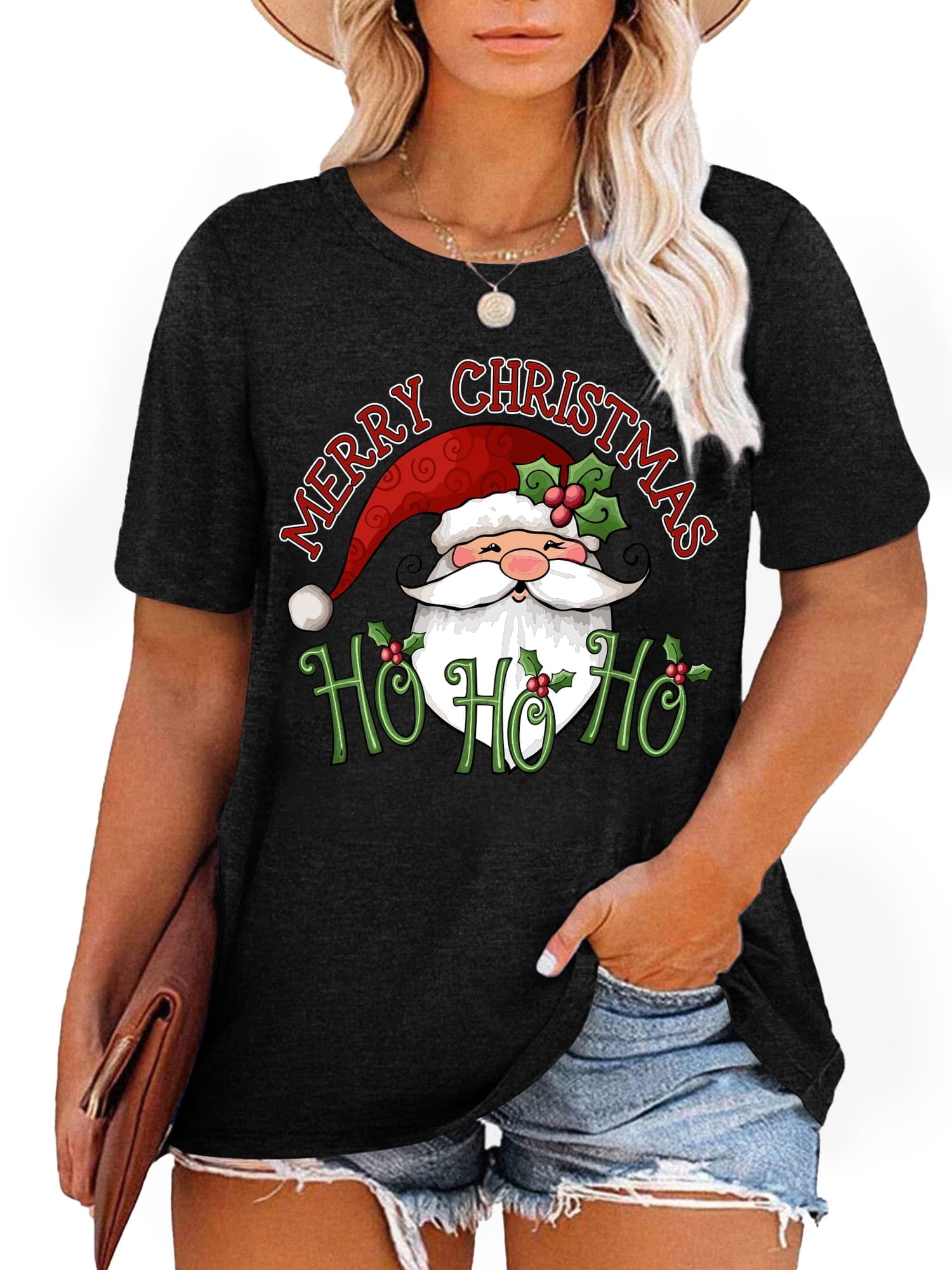 Anbech Women's Christmas Plus Shirt Graphic Short Sleeve Ladies Tops — free download