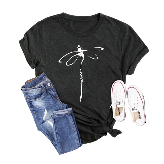 Anbech Women's Dragonfly T Shirts Short Sleeve Crew Neck Dragonflies Tee Shirt Pullover Ladies Tops