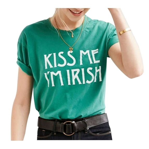 Anbech Women's Kiss Me Graphic Lucky Shirt Short Sleeve Casual Letter Tshirt