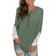 thumbnail image 1 of Anbech Women's Lace Long Sleeve Shirt Round Neck Solid Color Blouse Hem Tightened Tops, 1 of 5