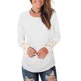 thumbnail image 1 of Anbech Women's Lace Long Sleeve Shirt Round Neck Solid Color Blouse Hem Tightened Tops, 1 of 4