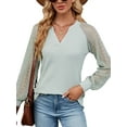 thumbnail image 1 of Anbech Women's Lace Splicing Blouse V Neck Shirt Splice Long Sleeve Loose Casual Solid Color Tops, 1 of 7