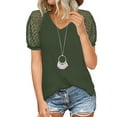 thumbnail image 1 of Anbech Women's Lace Splicing Blouse V Neck Shirt Splice Short Sleeve Loose Casual Solid Color Tops, 1 of 3