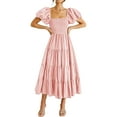 thumbnail image 1 of Anbech Women's Puff Short Sleeve Midi Dress 2024 Summer Square Neck Smocked Tiered High Waist Dress, 1 of 5