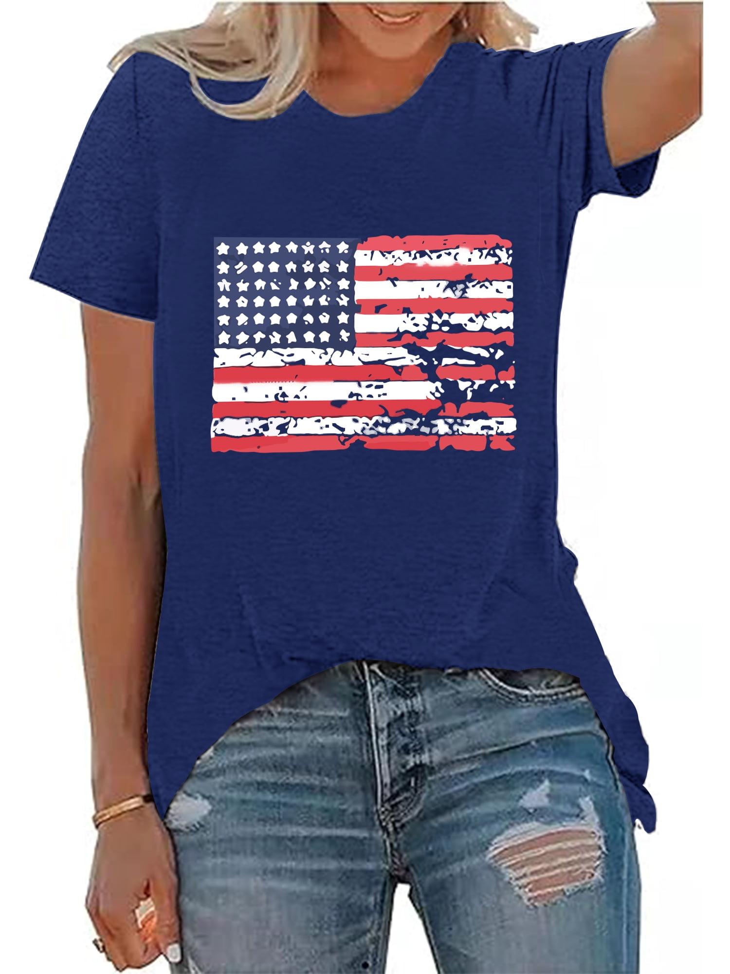 Anbech Womens American Flag T Shirt Love 4th of July USA Star Stripes ...