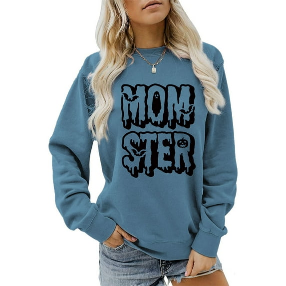 Anbech Womens Mom Ster Sweatshirt Halloween Graphic T Shirts Long Sleeve Top Pullover Loose Fashion Sweaters
