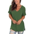 thumbnail image 1 of Anbech Womens Tops Casual Short Sleeve V Neck T Shirts Simple Solid Color Summer Loose Tops, 1 of 4