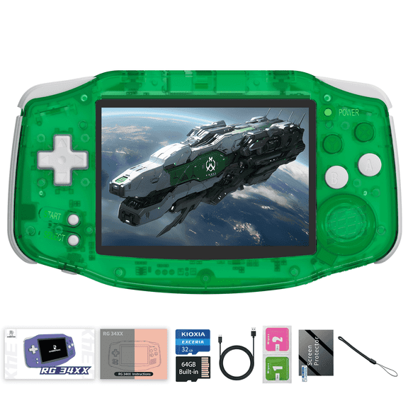 Anbernic RG34XX Handheld Game Consoles,32+64G Card,3500mAh Battery,Support HD TV Output green