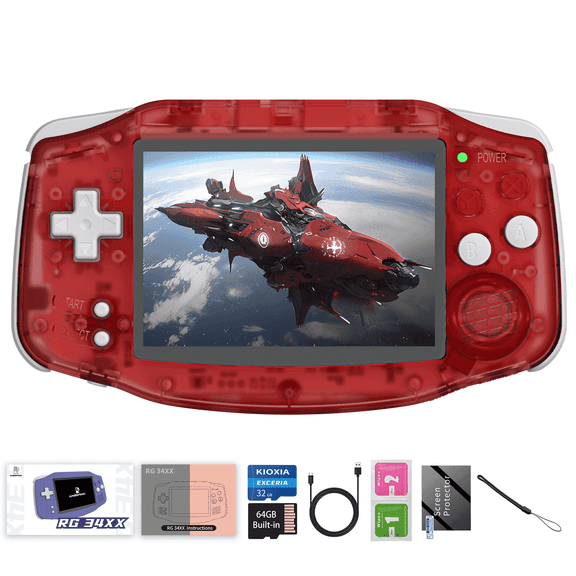 Anbernic RG34XX Handheld Game Consoles,32+64G Card,3500mAh Battery,Support HD TV Output red