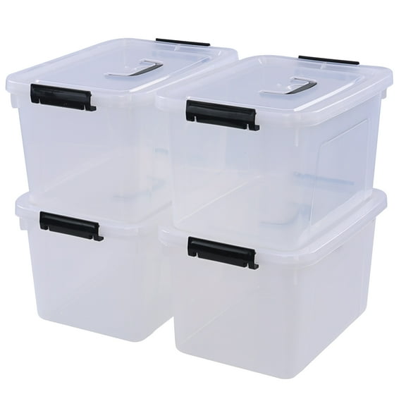 Anbers 12 Liter Plastic Box for Organizer, 4 Pack Lidded Storage Bin, Clear