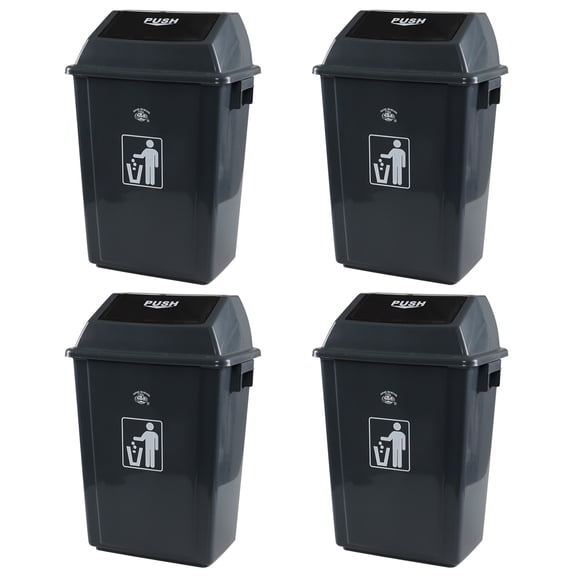Anbers 13 Gallon Plastic Trash Can with Swing Lid, Large Kitchen Garbage Can with Lid, Gray, 4-Pack