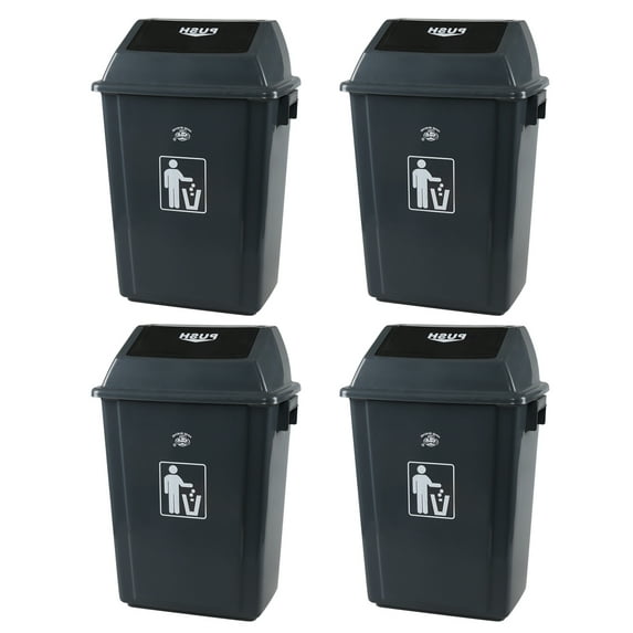 Anbers 18 Gallon Plastic Swing Top Trash Can, 4-Pack Large Kitchen Garbage Can with Swing Lid, Grey