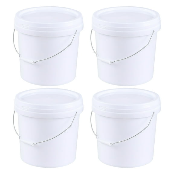 Anbers 4 Gallon Plastic Bucket Food Grade, Round Bucket with Sealed Lid, White, 4-Pack