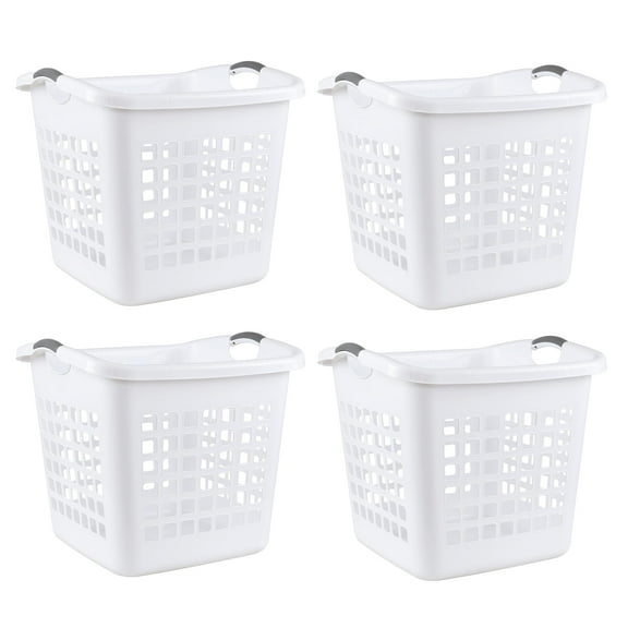Anbers 4-Pack Large Plastic Laundry Storage Baskets, White Clothes Hamper Basket