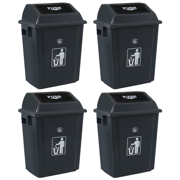 Anbers 4 Packs 20 L Swing Lid Trash Can, Plastic Kitchen Garbage Can with Swing-top Lid, Grey