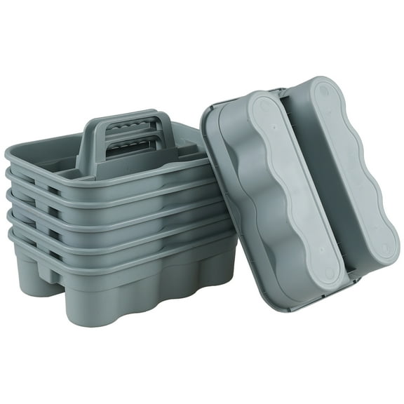 Anbers 6 Pack Plastic Tool Caddy with Handle, 2 Compartment Cleaning Storage Caddy, Dark Gray Blue