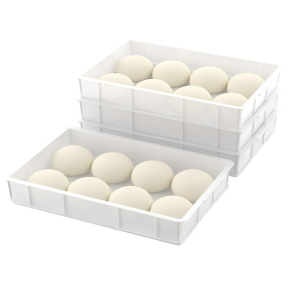 Anbers Commercial Plastic Dough Proofing Boxes, White Stackable Pizza Dough Trays, 4 Pack