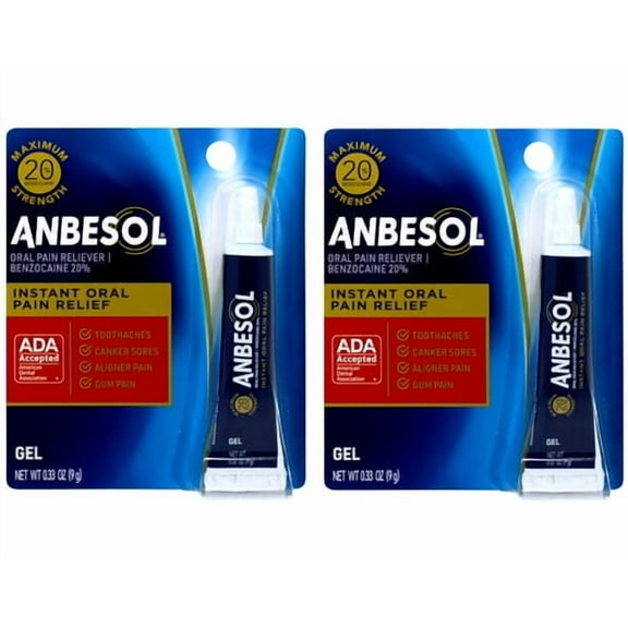 Anbesol Gel Benzocaine Maximum Strength Oral Anesthetic, 0.33oz Each (2 Pack)