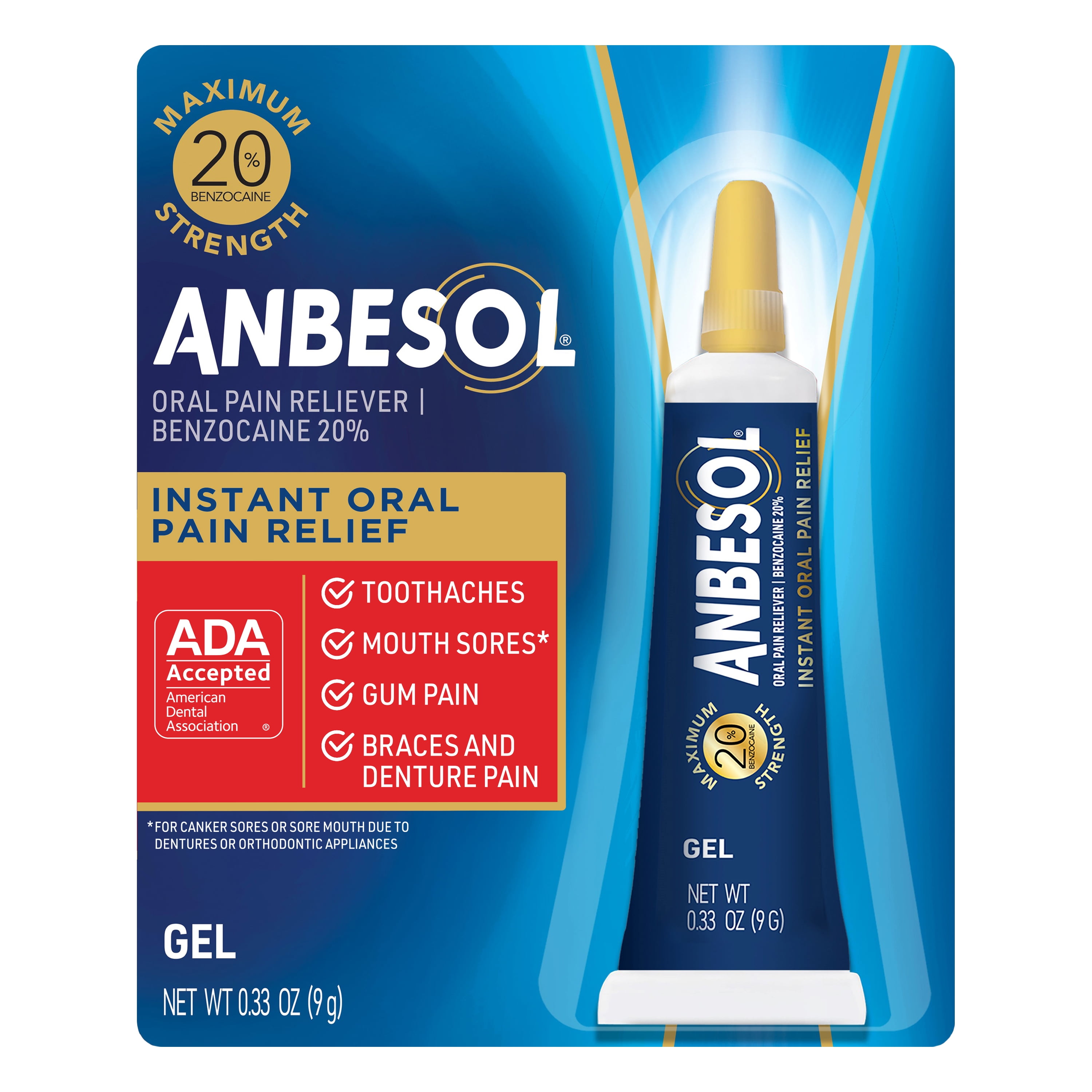 Anbesol Gel Maximum Strength, Instant Oral Pain Relief, 0.33 oz.