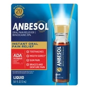 Anbesol Instant Oral Pain Relief, Benzocaine, Liquid Maximum Strength, 0.41 fl oz.