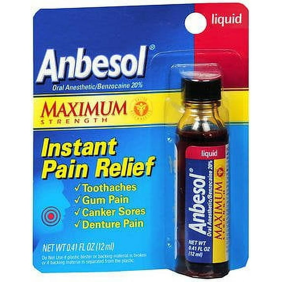 Anbesol Pain Relief, Instant, Maximum Strength, Liquid .41 oz, Pack of 3