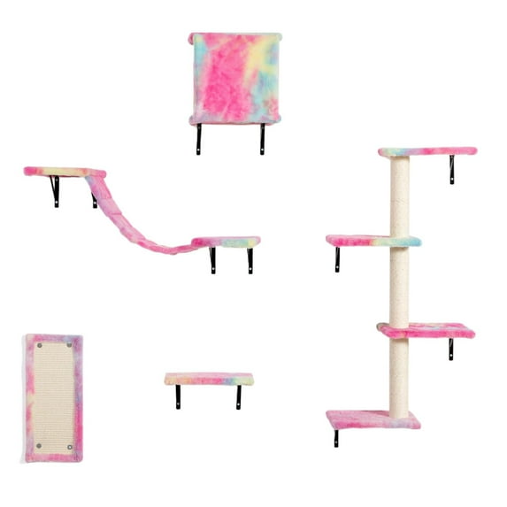 Anbile Colorful Cat Tree Set, Multi-Purpose Cat Toy with Platform, Litter Box, Cat Perch, Cat Bridge and Scratching Post