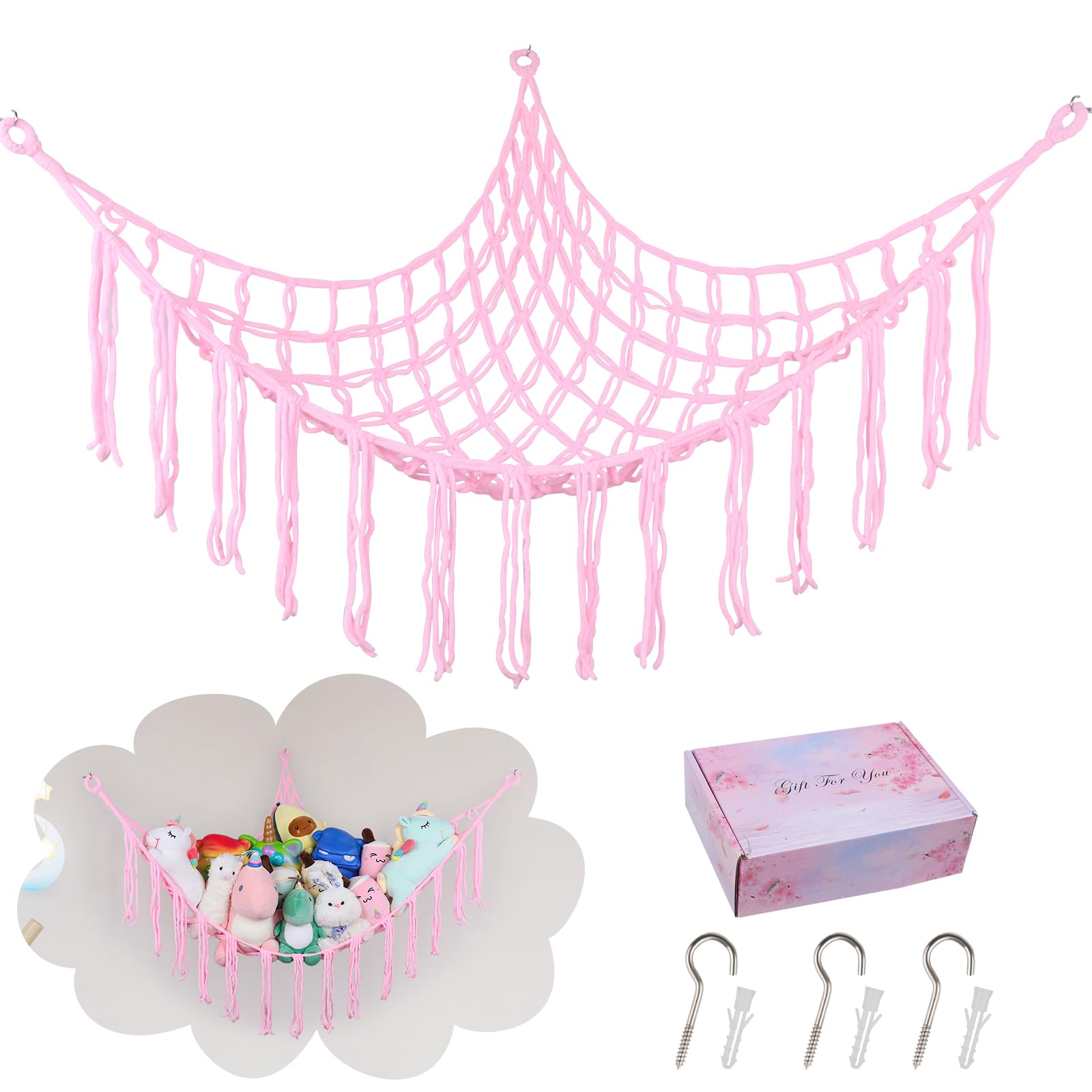 Cute Stuffed Animal Hammock With LED Lights – Organize Toys & Decorate Your Room