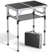 Anbte 3 Adjustable Height Folding Camping Table, 24" x 16" Aluminum Portable Table with Carry Handle, for Outdoor Picnic BBQ