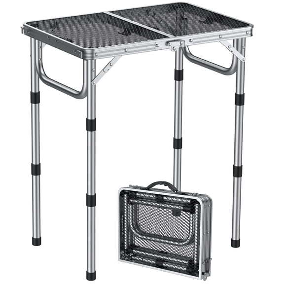 Anbte Folding Grill Table, Aluminum Camping Picnic Table, 3 Adjustable Heights Max 27.5", Lightweight with Portable Carry Handle, 22.8" x 16"
