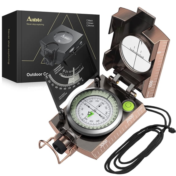 Anbte Sighting Compass with Clinometer with Pouch and Lanyard, Bronze