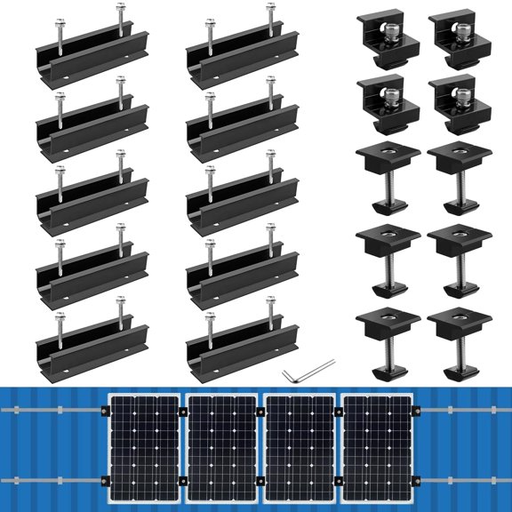 Anbte Solar Panel Mounting Kit for 4 Panels, Aluminum Solar Rails Bracket Set with Clamps & Wrench, Corrosion‑Resistant Hardware for Roof, RV, Boat