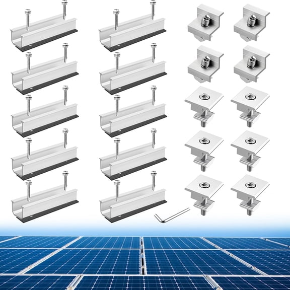 Anbte Solar Panel Mounting Kit for 4 Panels, Aluminum Solar Rails Bracket Set with Clamps & Wrench, Corrosion‑Resistant Hardware for Roof, RV, Boat