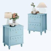 Anbuy Blue Nightstand Set of 2 with Petal Pattern, Modern Night Stand Set 2 with 2 Drawers for Bedroom, Side End Table Scalloped Bedside Night Tables with Solid Wood Legs