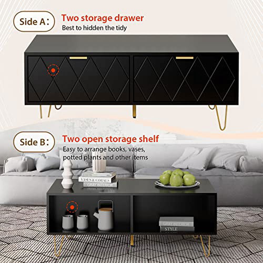 Anbuy Coffee Table for Living Room with Storage, Rectangle Coffee Table