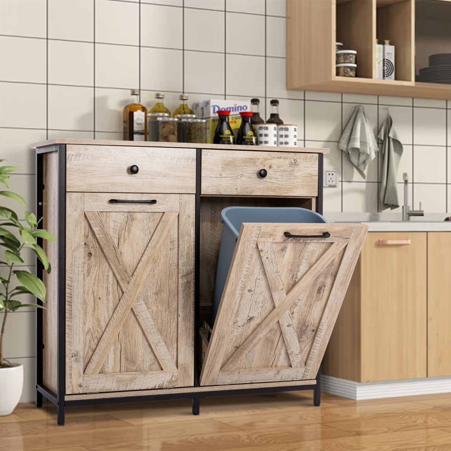 Anbuy Double Kitchen Trash Dual Tilt Out with Two Wood