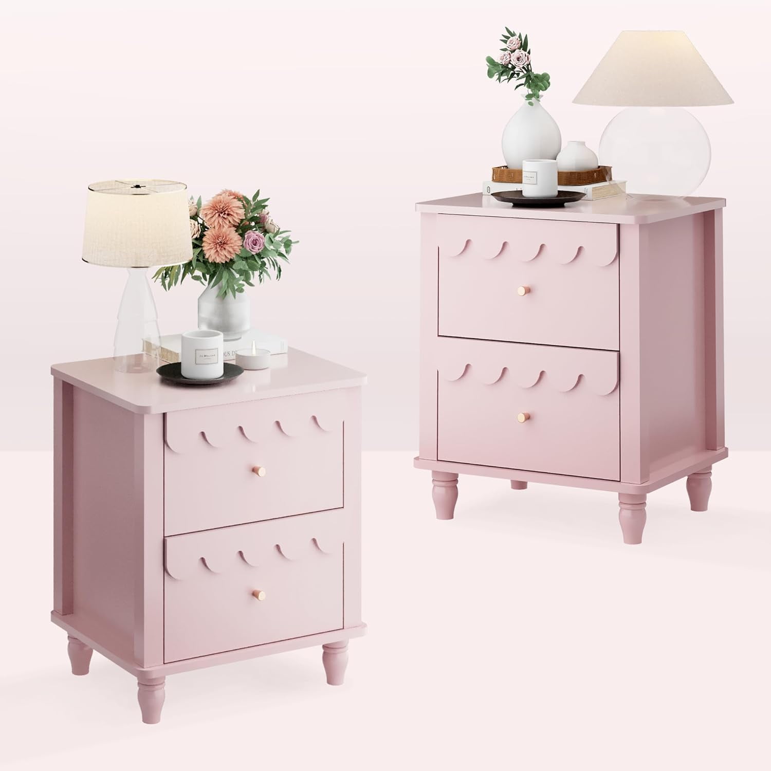 Anbuy Pink Nightstand Set of 2 with Petal Pattern, Modern Night Stand ...