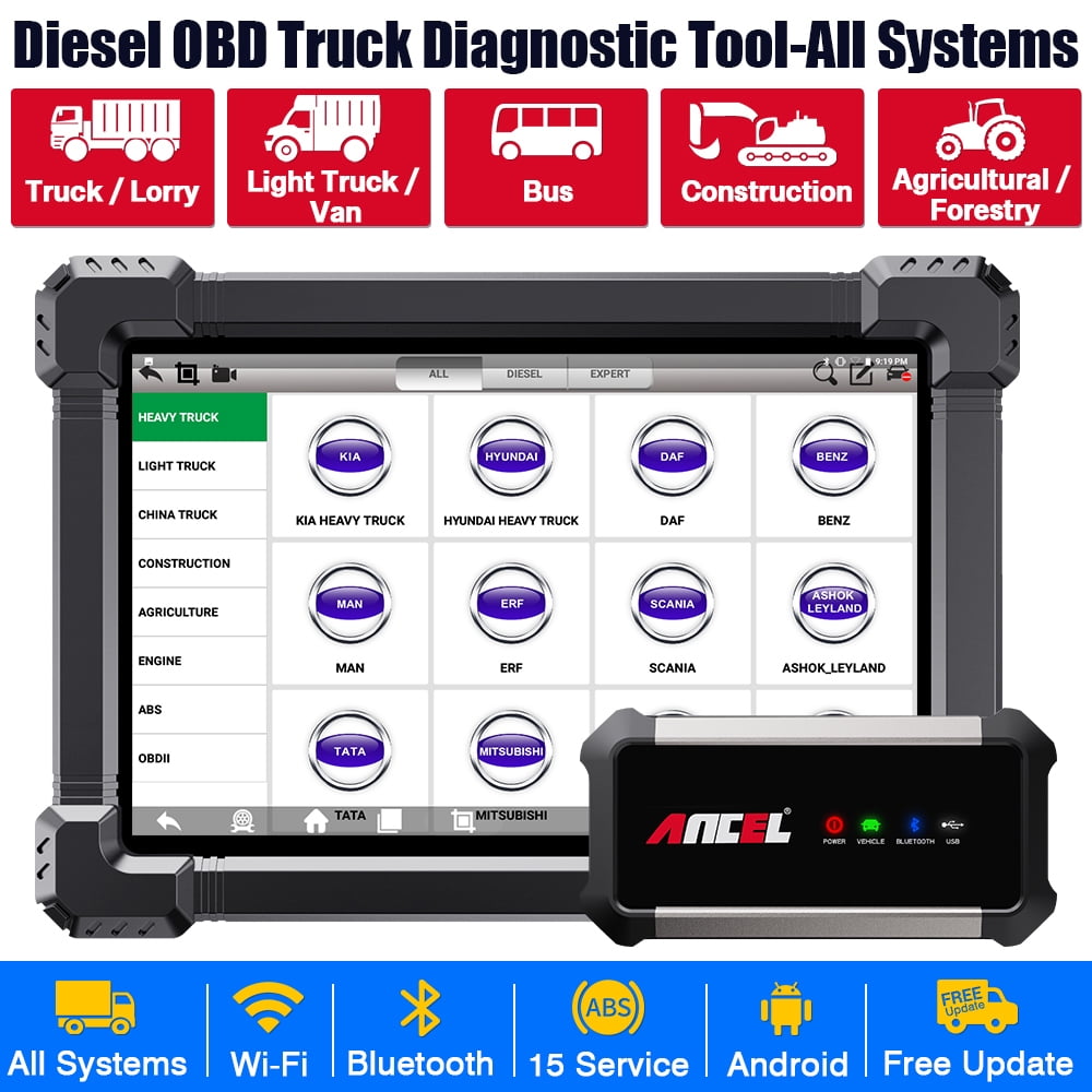 Ancel 24V 12V Diesel Heavy Duty Truck Scanner Diagnostic Tool Full System ECU Reset All System