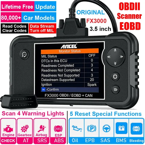 Ancel FX3000 Car Scanner OBD2 Scanner Check Transmission SRS Airbag Engine ABS System Oil EPB ABS Bleeding BMS SAS Reset Maintenance Service Automotive Code Reader OBD2 Scan Tool Automotive Scanner