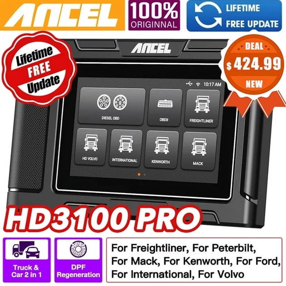 Ancel HD3100 PRO Truck Scanner Heavy Duty Truck Diagnostic Scan Tool for All System with DPF Regeneration Truck & Car 2 in 1 Diesel HD OBD OBD2 Scanner Code Reader for U.S. Diesel OBD Trucks