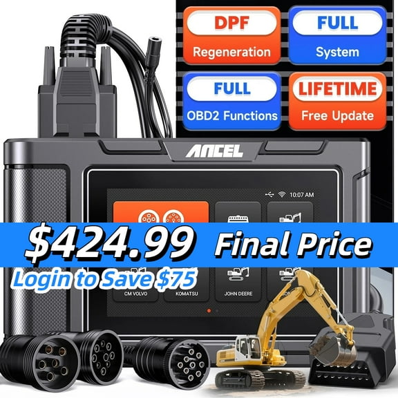 Ancel HD3600 Engineer Machinery Diagnostic Scanner Heavy Duty Scanner Construction Machinery Scan Tool Diesel Heavy Truck Scanner OBD2 Scan All System Code Reader DPF Regeneration for Truck Pickup