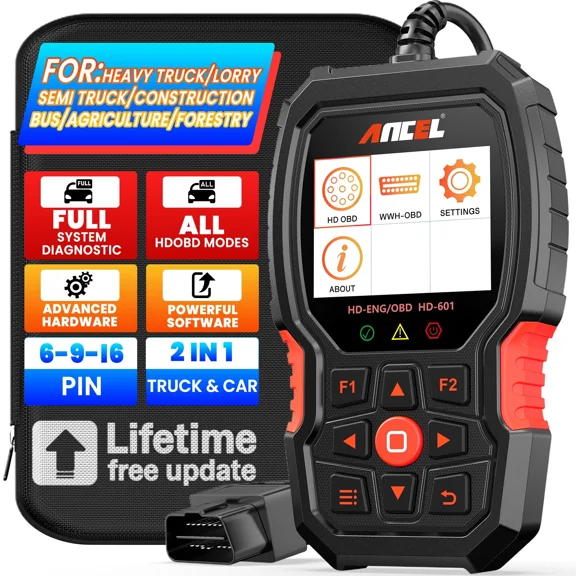 ANCEL Heavy Truck Scanner All System Diesel Truck Diagnostic Scan Tool OBD2 Scanner Code Reader for Diesel Heavy Trucks & Cars 2 in 1 Code Scanner, Lifetime Free Update