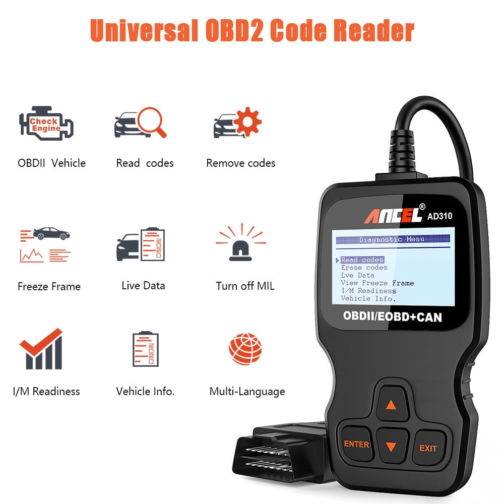 Ancel OBD2 Code Reader AD310, Car Engine Diagnostic Scanner, Read/Clear ...