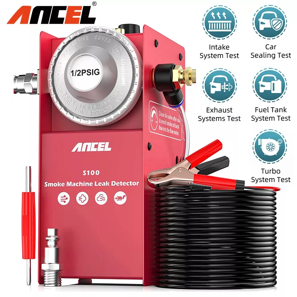 Ancel S100 Automotive Smoke Machine Car Leak Detector Vacuum Smoke Tester All Pipe Leakage Locator Diagnostic Tool EVAP Smoke Test No Air Pump Smoke Mode for 12V Automotive Truck Motorcycle Boat